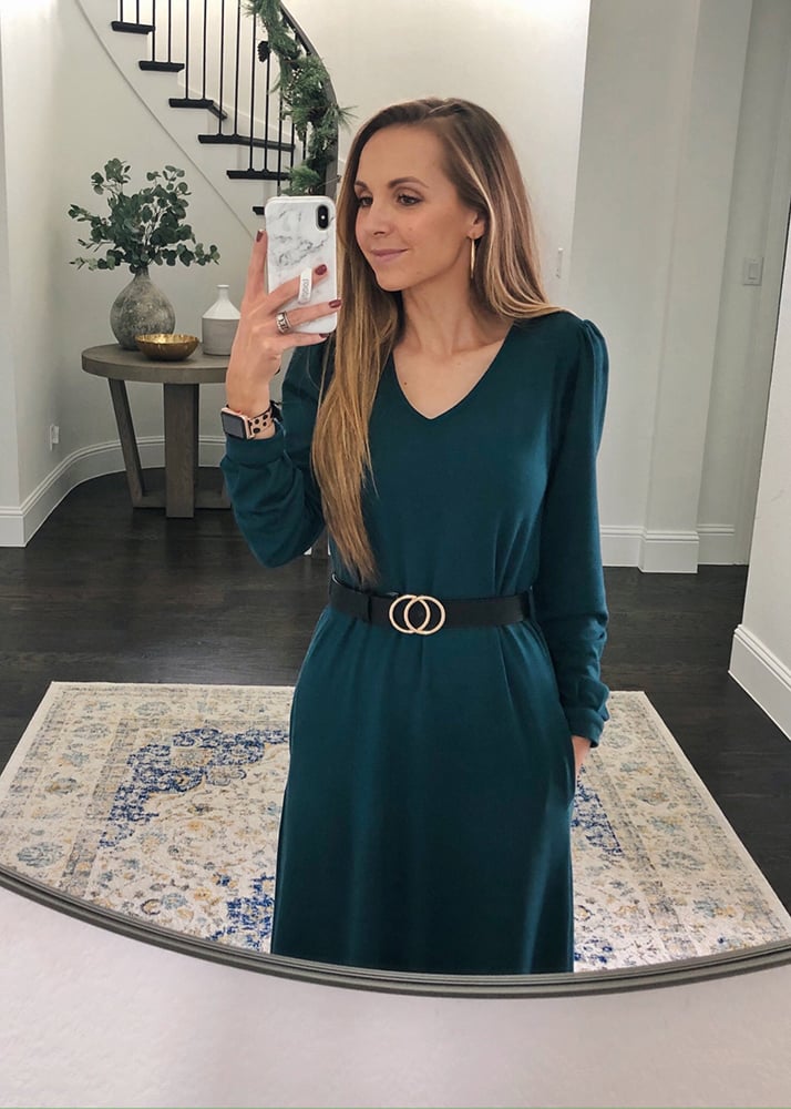 teal dress and black belt