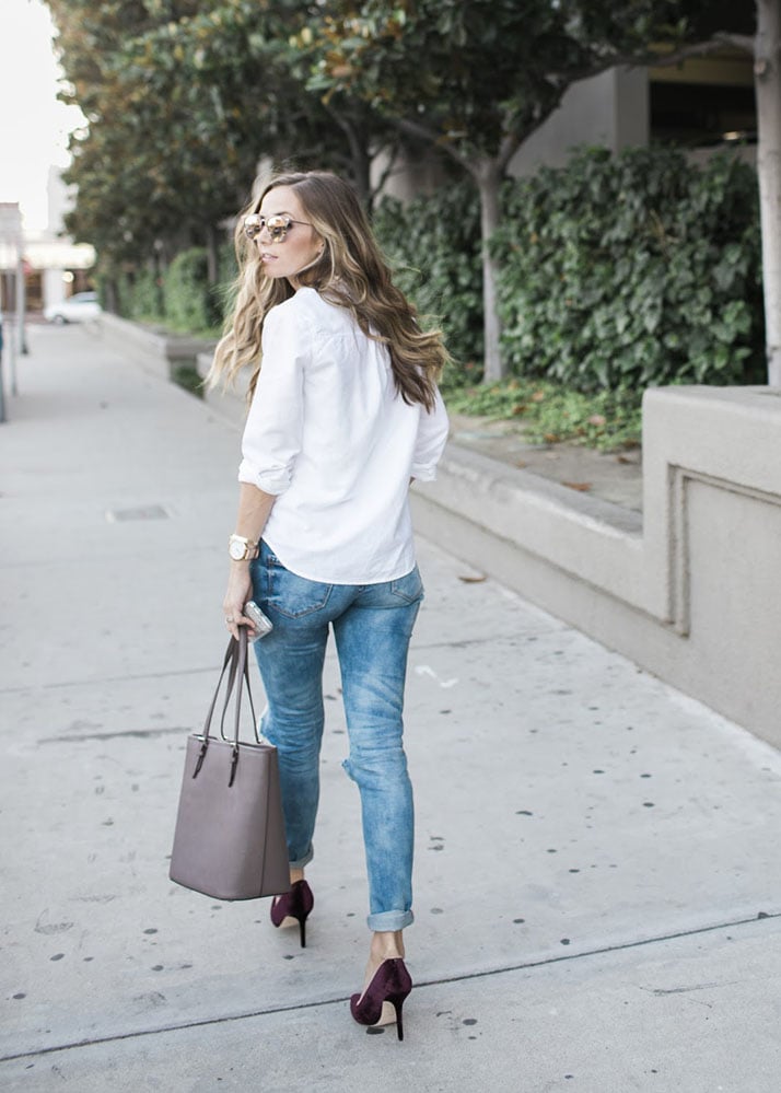 Distressed jeans and heels
