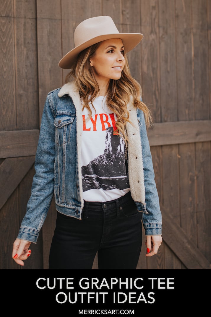 graphic tee levi shearling jacket felt hat