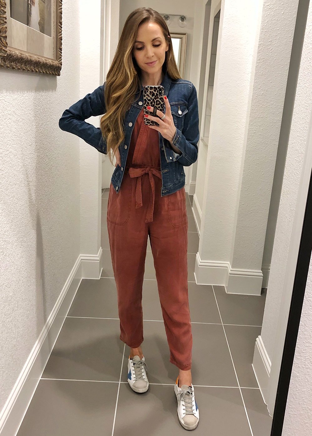 instagram outfits - jumpsuit and denim jacket
