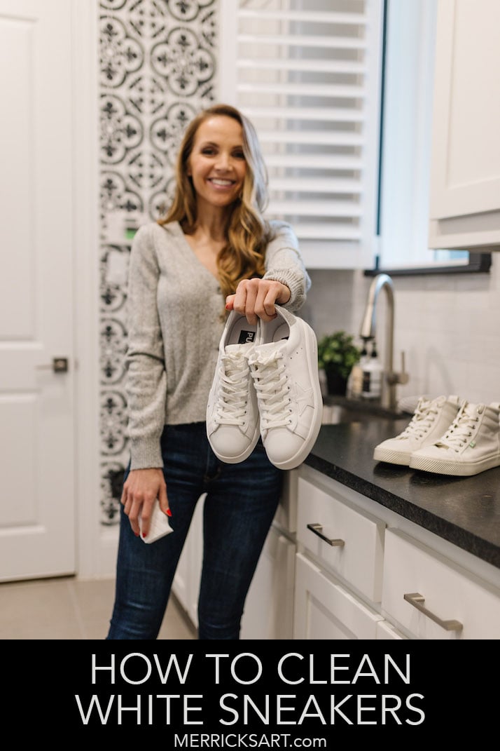 white sneakers in the laundry room