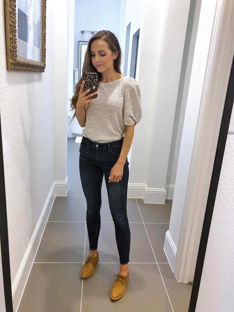 striped puff sleeve top loft