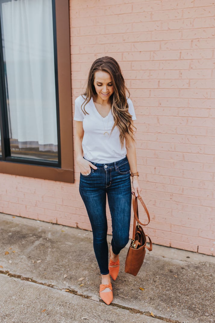 t-shirt and jeans with statement flats