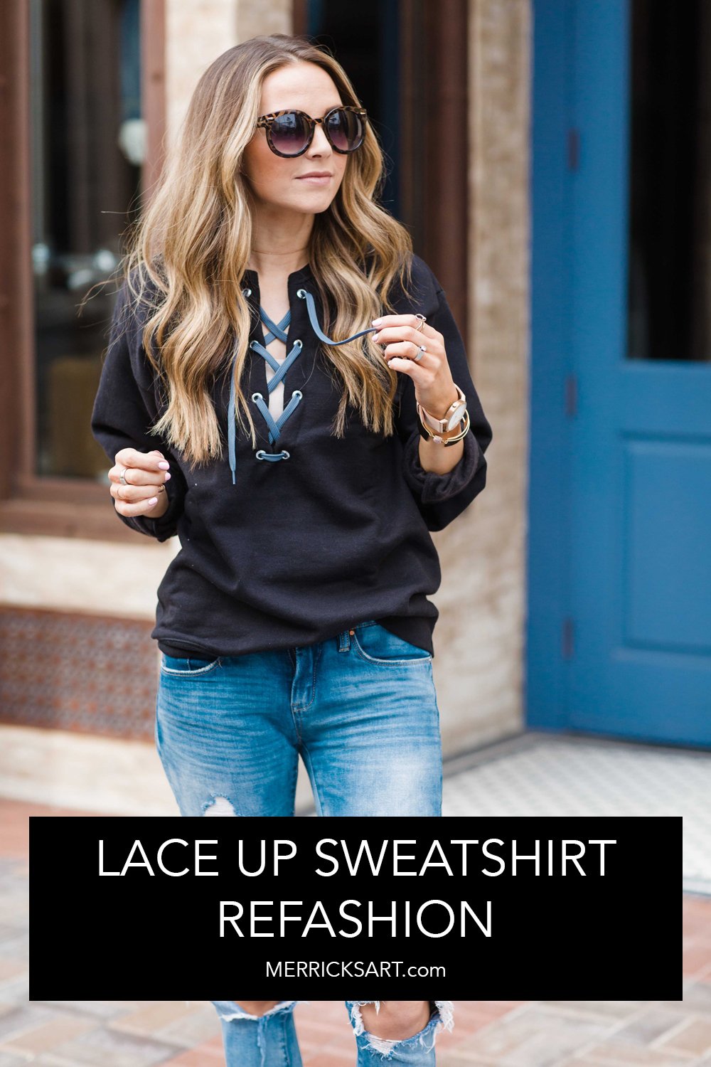 black lace up sweatshirt