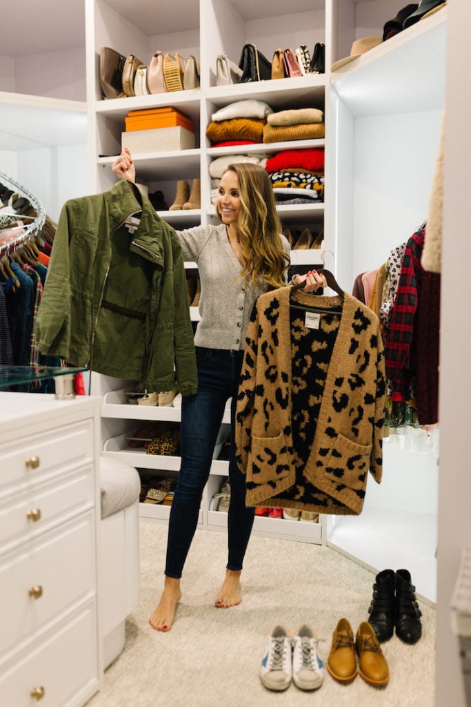 merricksart closet leopard sweater and olive jacket