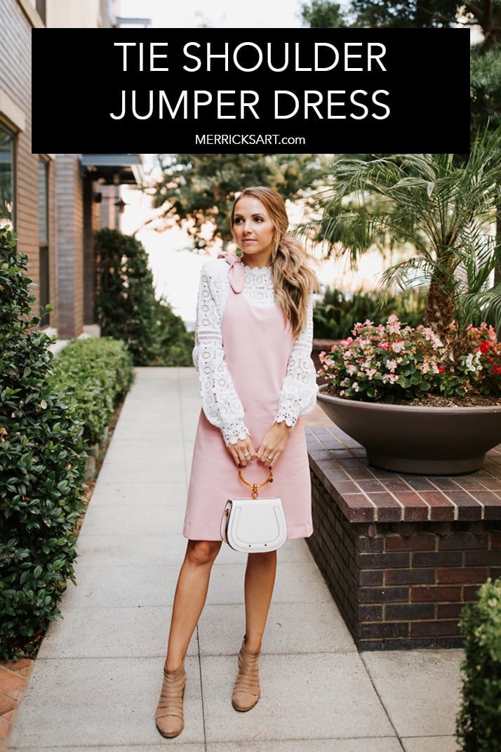 pink jumper dress with lace top