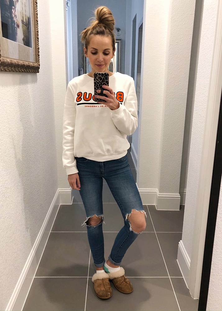weekend recap - white sweatshirt and jeans