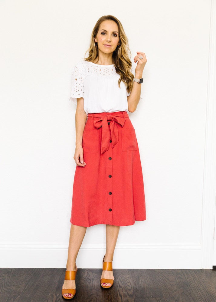 red old navy skirt with eyelet top
