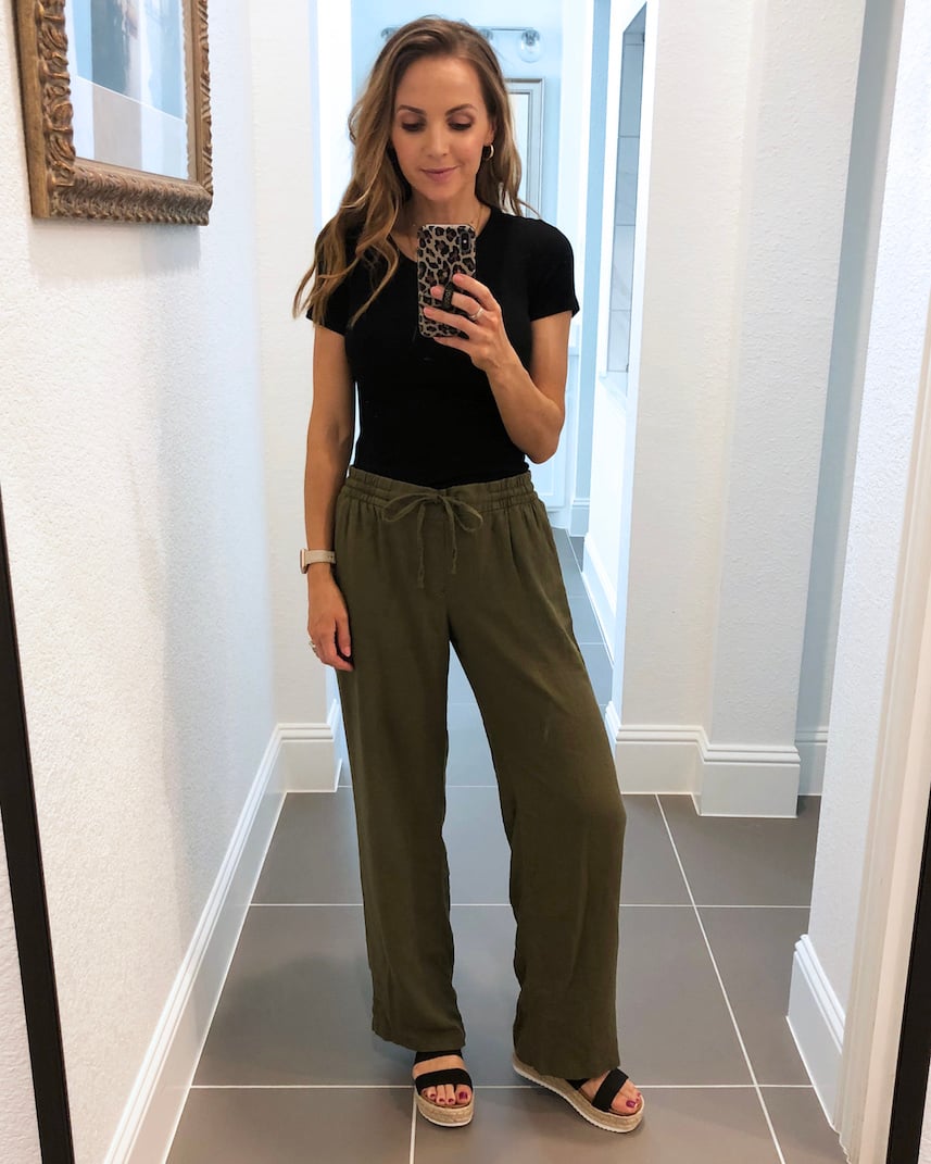 old navy linen pants with black bodysuit