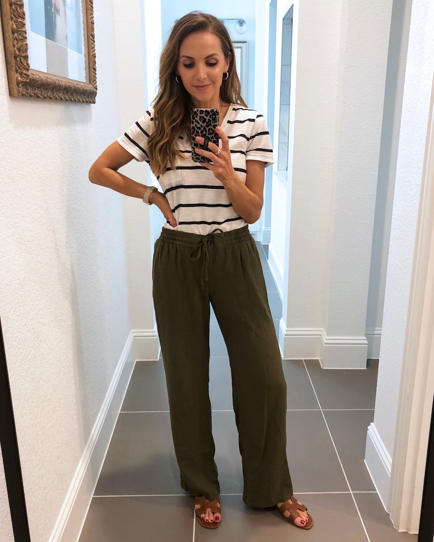 old navy linen pants and striped tee