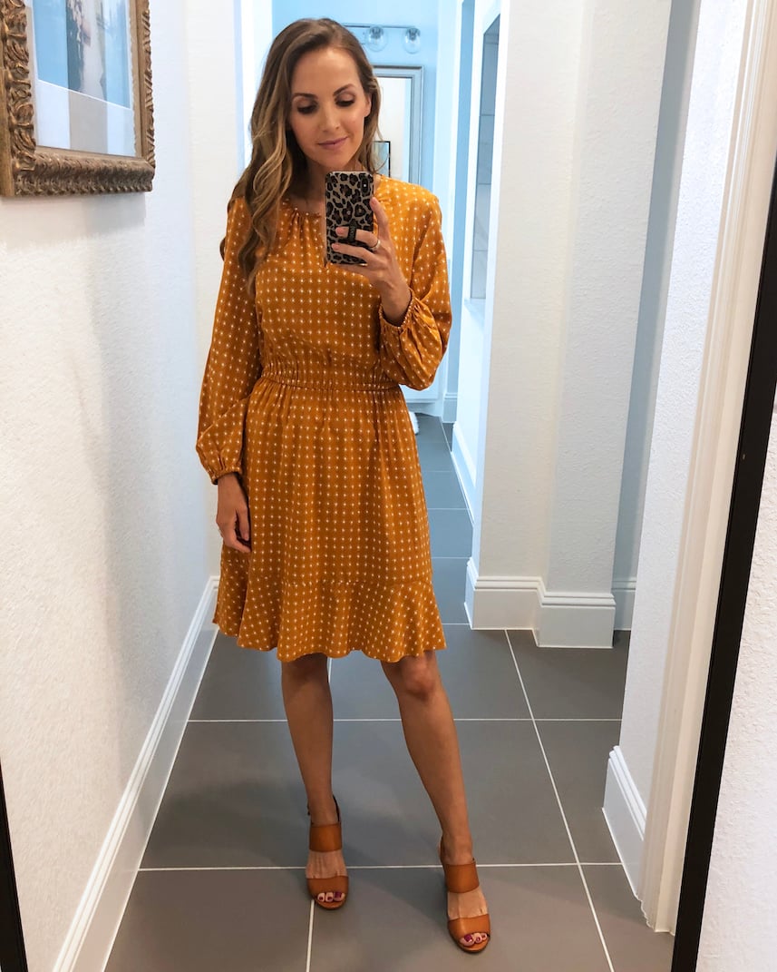 old navy mustard yellow fit and flare dress