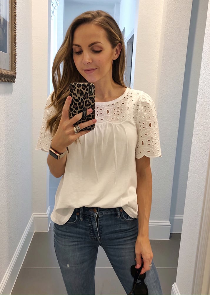 white eyelet sleeve top