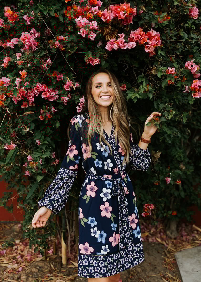 floral dress with bougainvillea