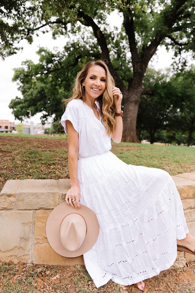 white skirt with white top