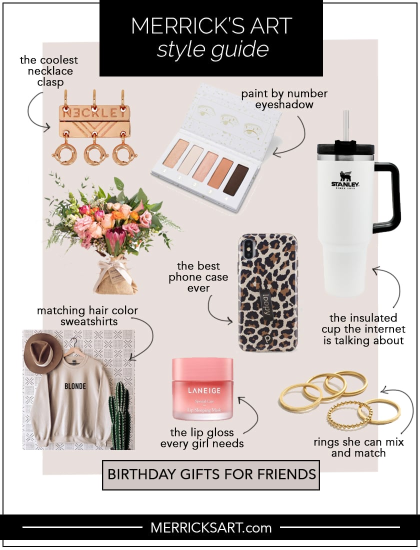 collage of birthday gifts for friends