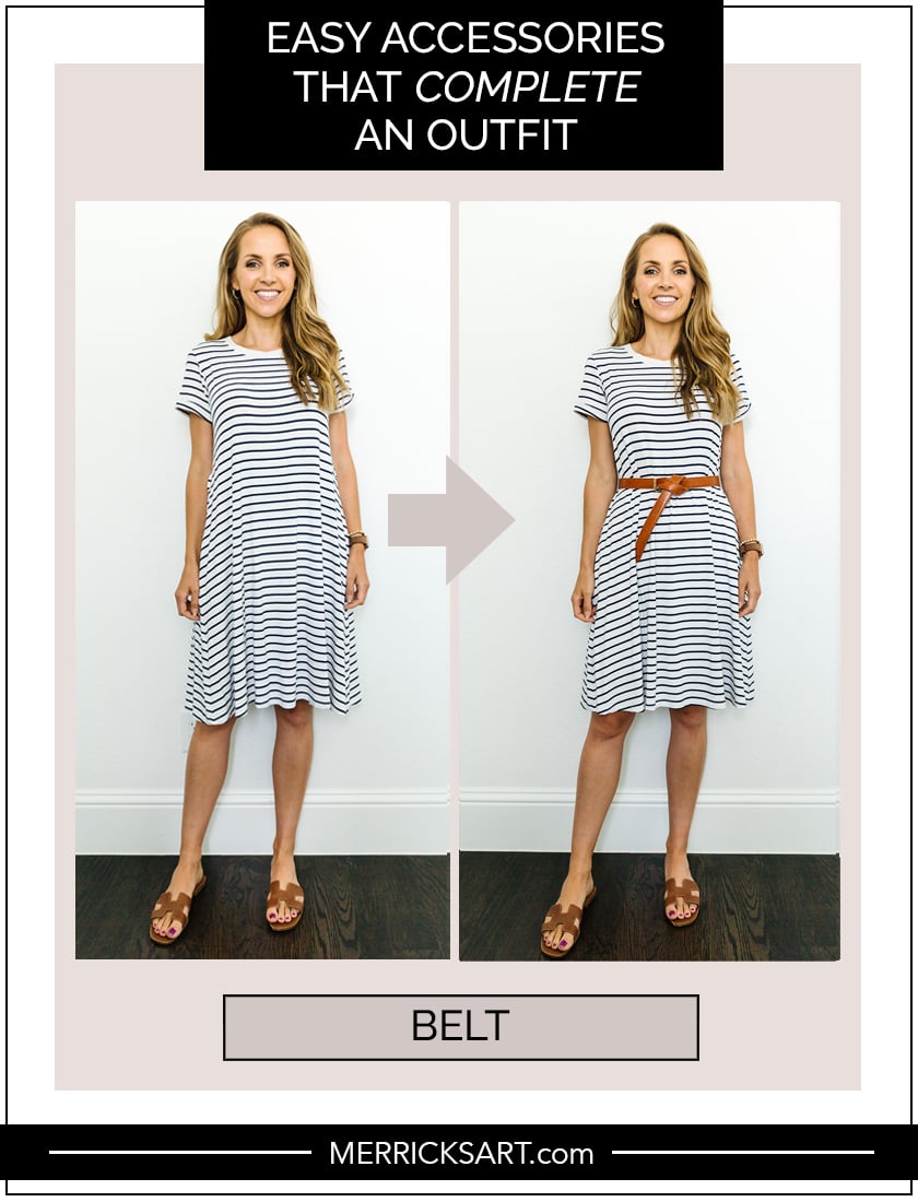 striped dress with leather belt