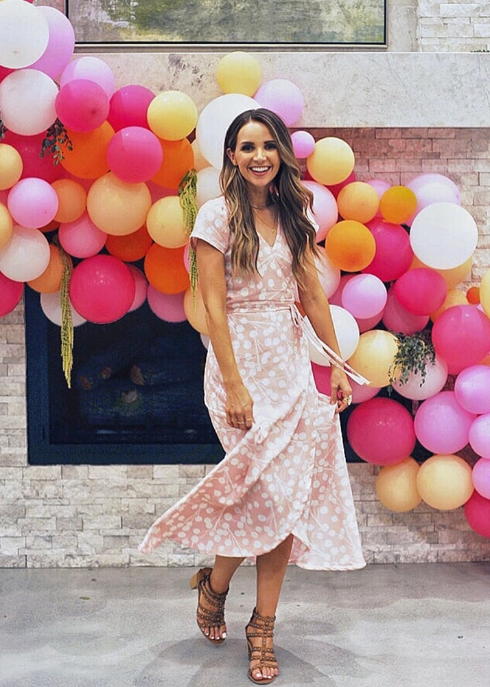 pink midi wrap dress