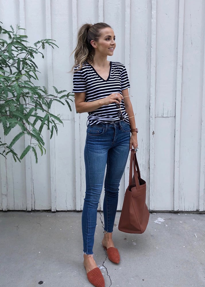 striped tee and jeans