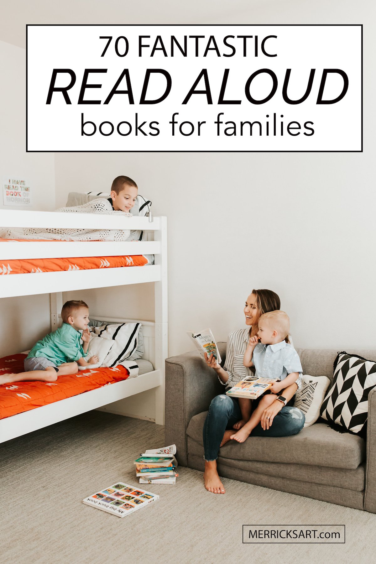 boys room with bunk beds and small couch