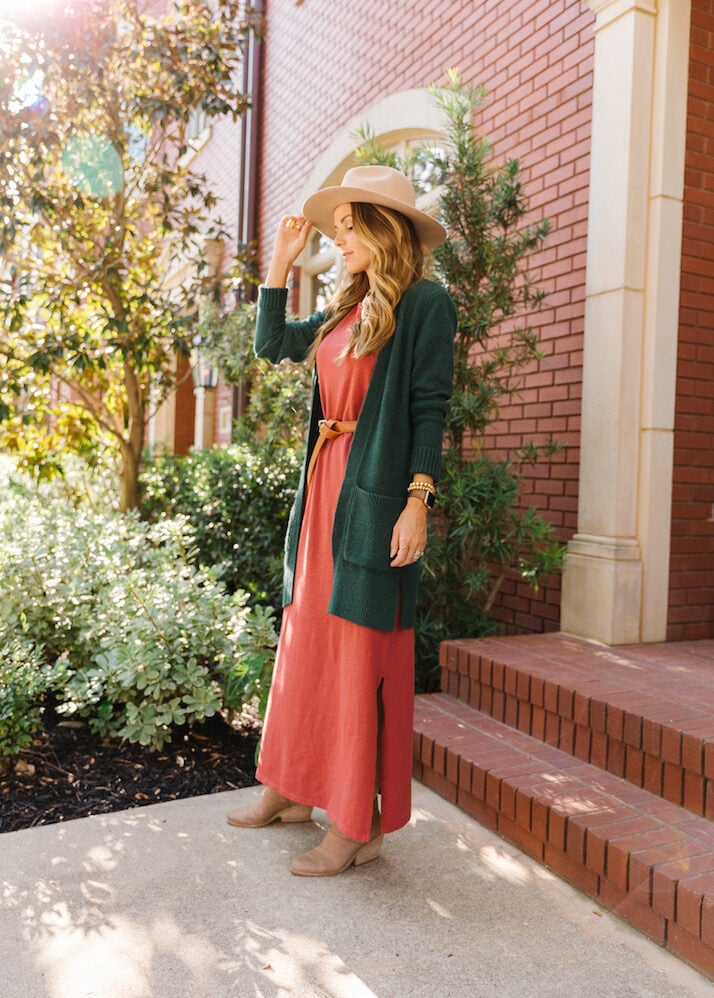 fall maxi dress outfit