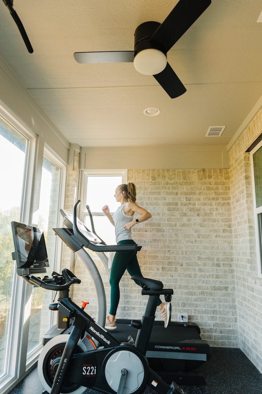 home gym with nordictrack treadmill and bike