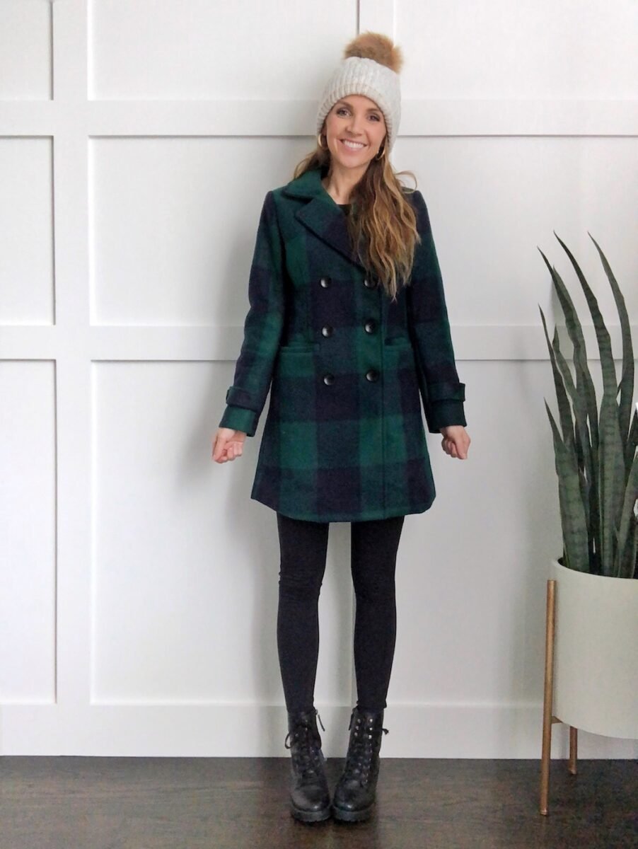 combat boots outfits - leggings and a coat