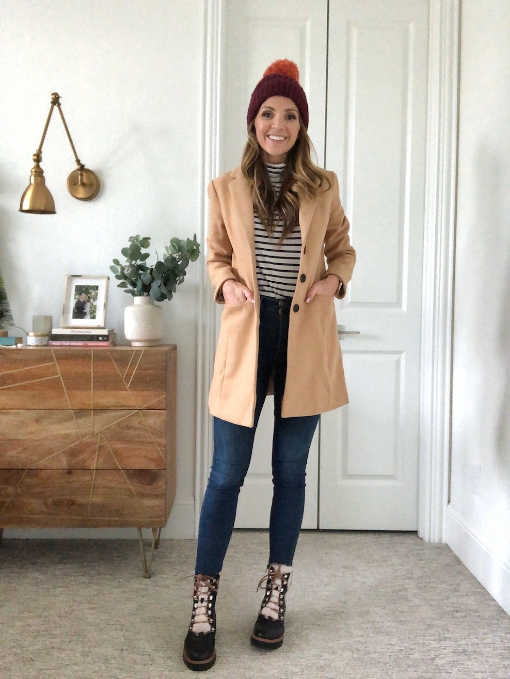 striped turtleneck with jeans