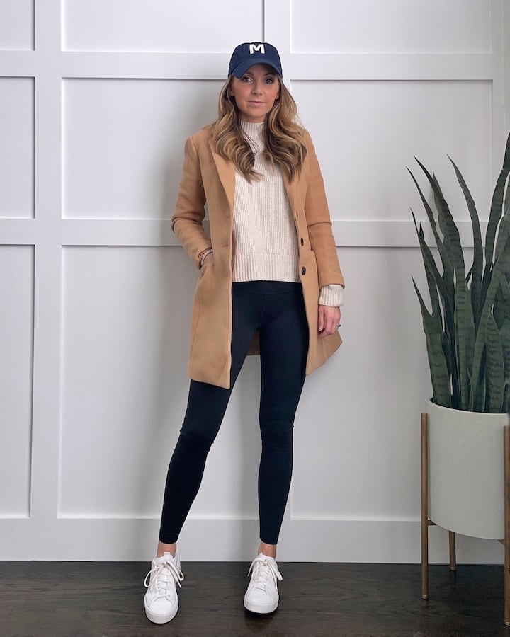 baseball cap with sweater and sneakers