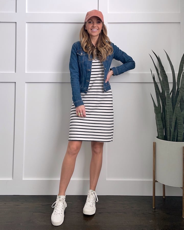 baseball cap with striped dress
