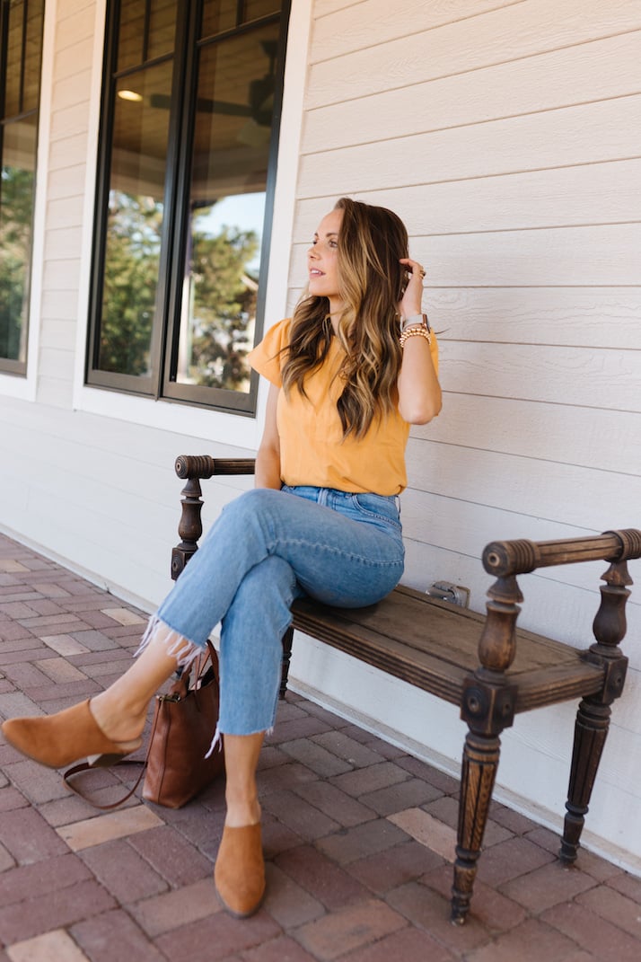 free assembly flutter sleeve top yellow