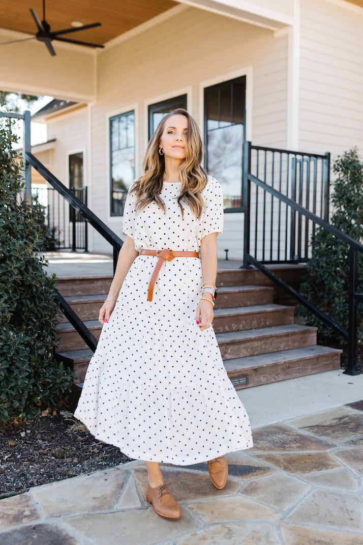 free assembly white dress with black heart polka dots