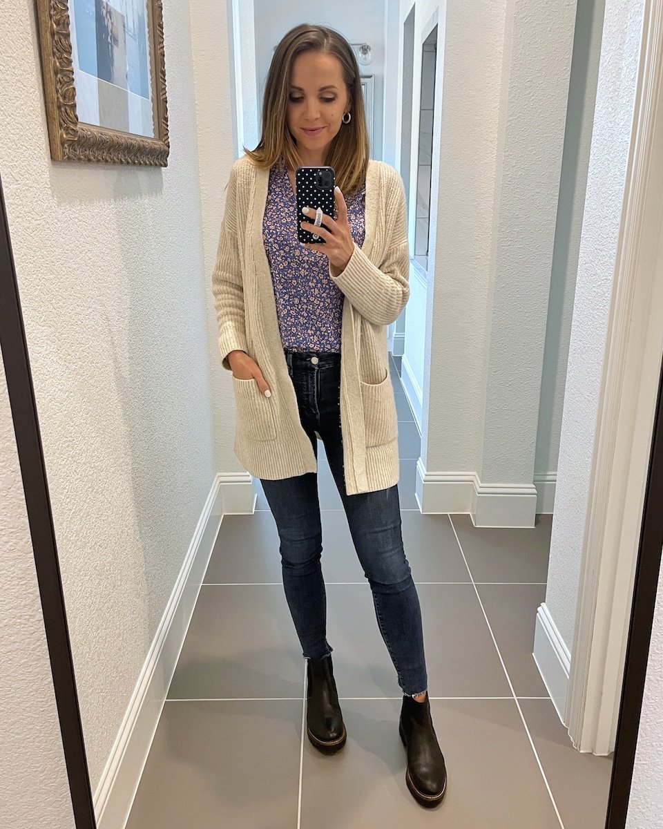 jeans with cardigan