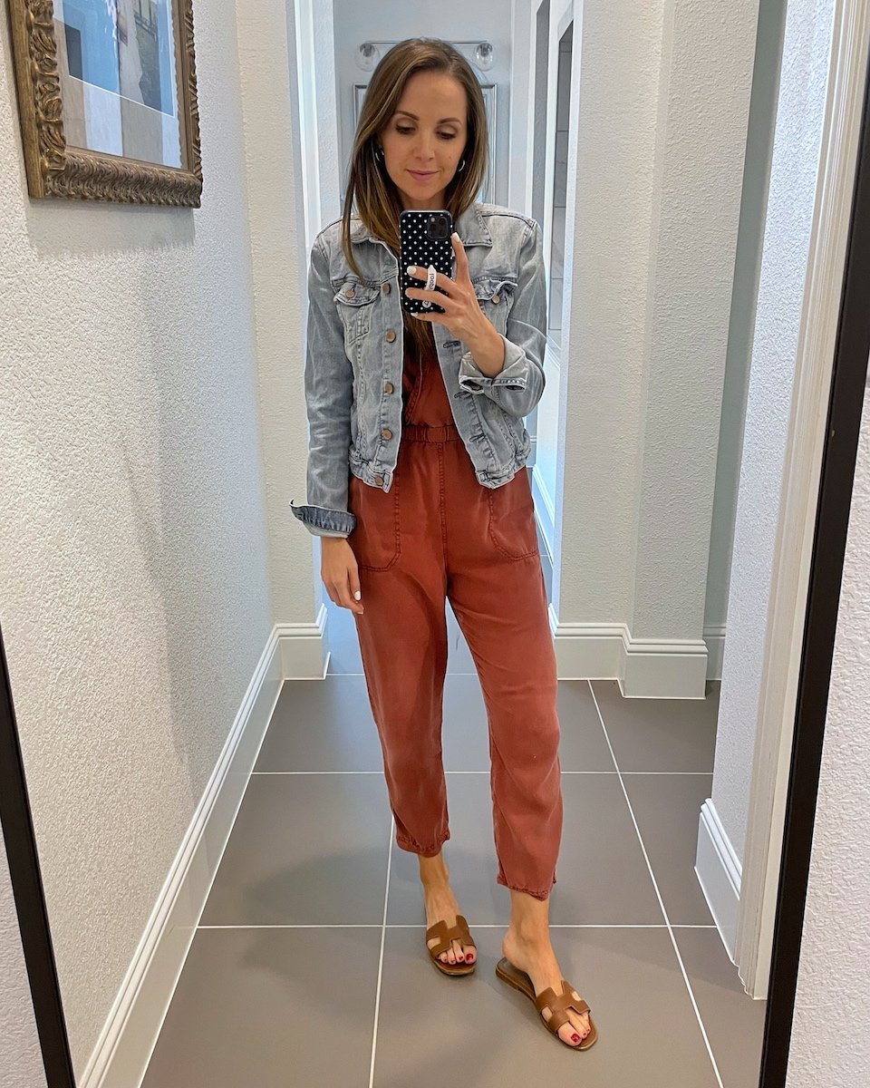 jumpsuit with denim jacket