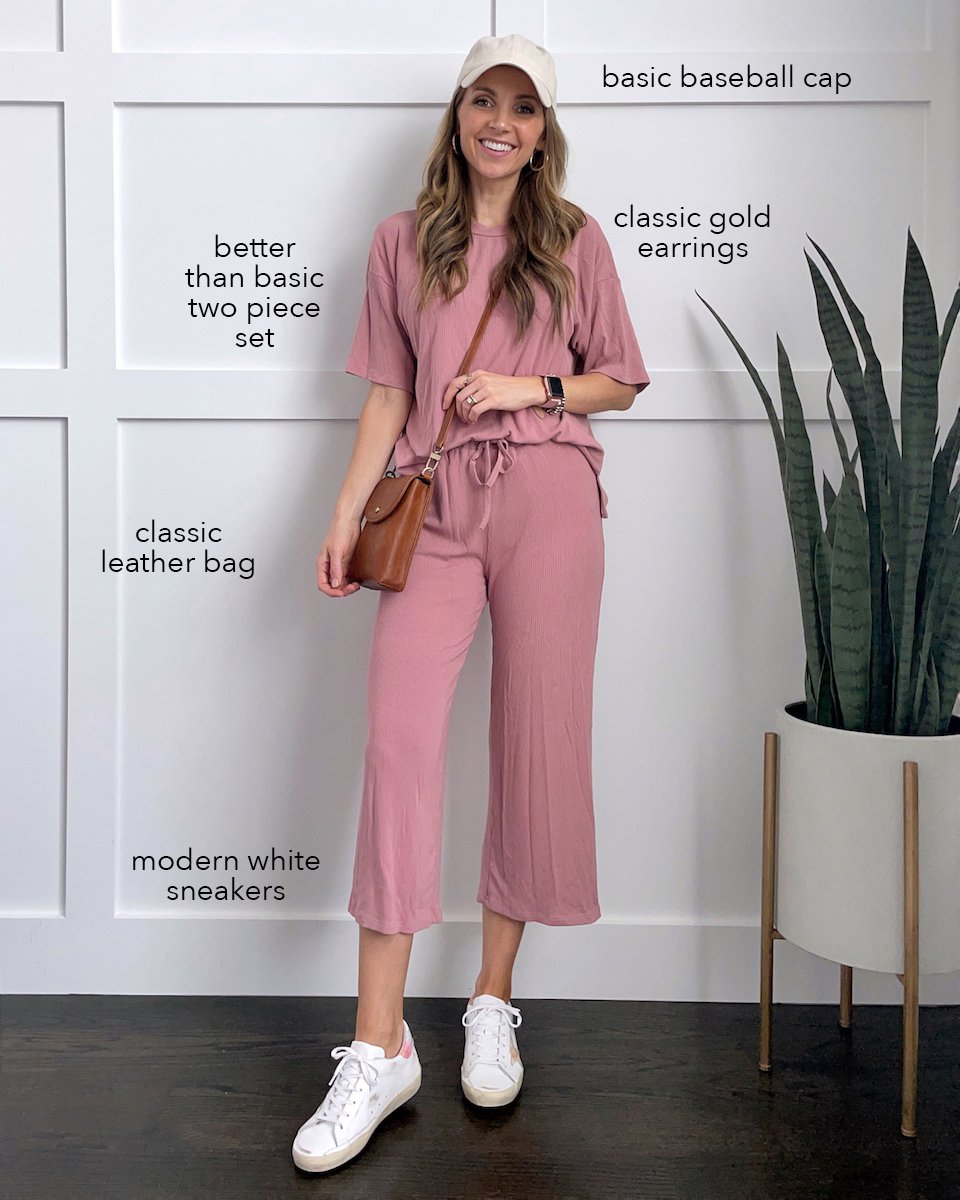 lounge set with sneakers and crossbody bag