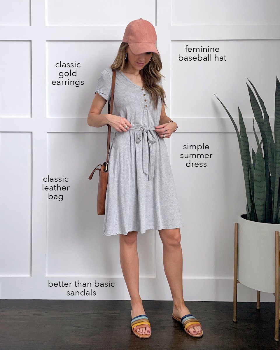merrick white collection dress with baseballc ap