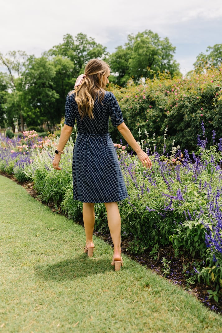 merrick white collection navy polka dot dress