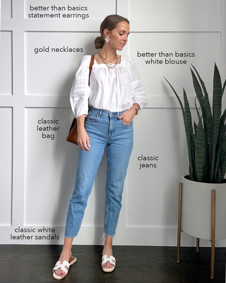 white blouse with jeans