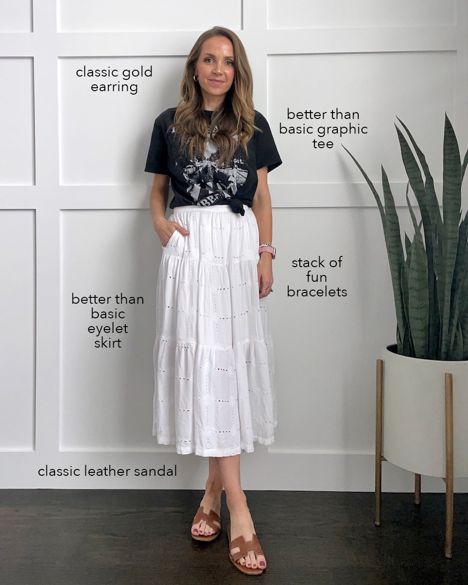 graphic tee with eyelet skirt