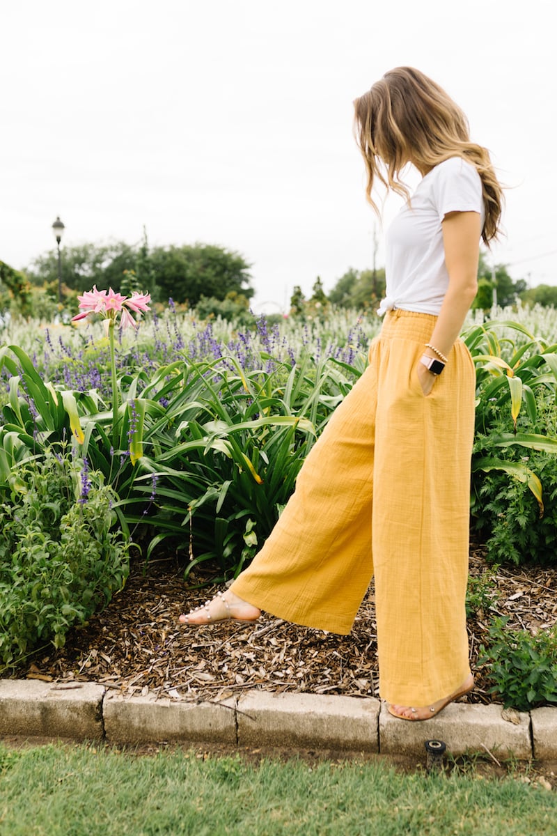 yellow wide leg pants