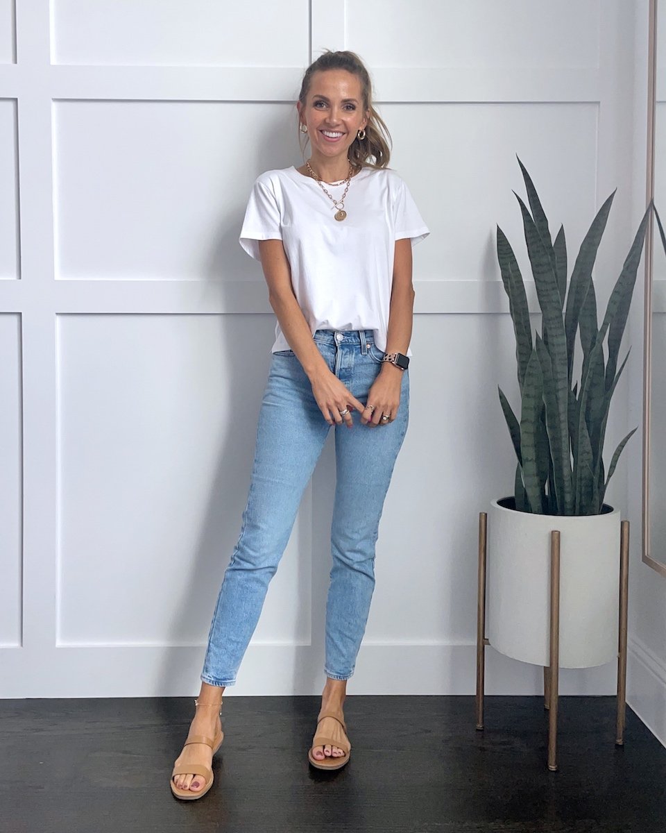 white tee and jeans outfit