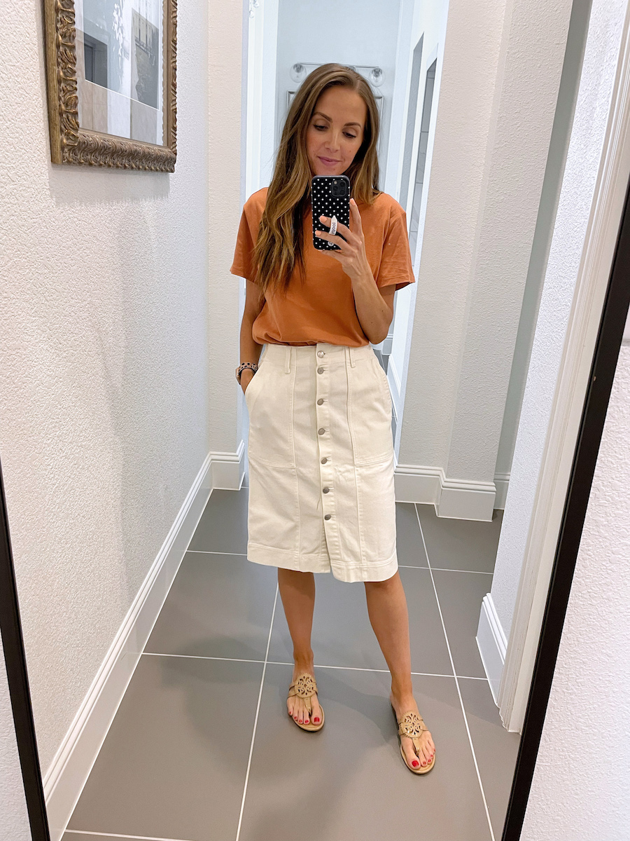 orange tee and button up skirt from walmart