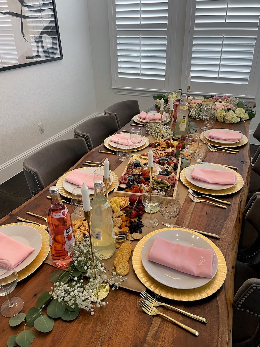 birthday dinner party with charcuterie spread