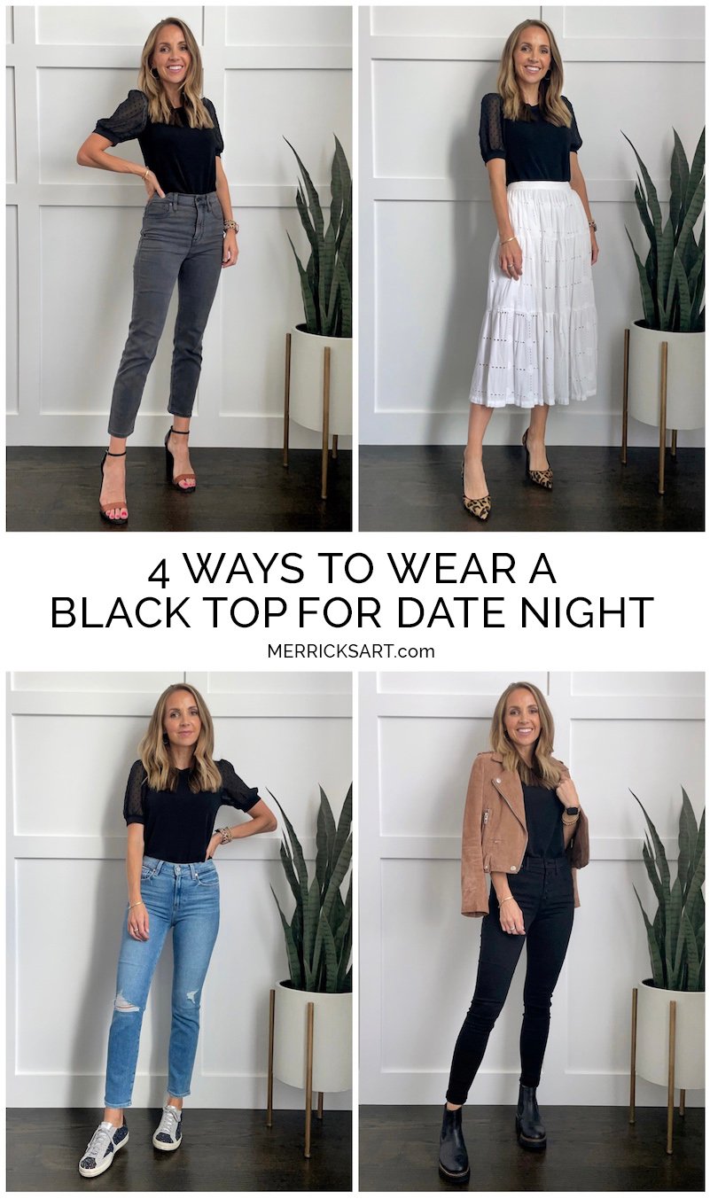 date night outfits with a black top