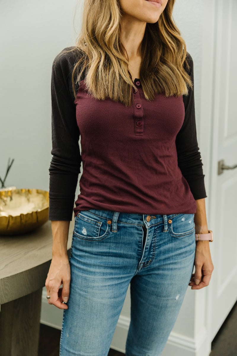 fabric tee ribbed henley