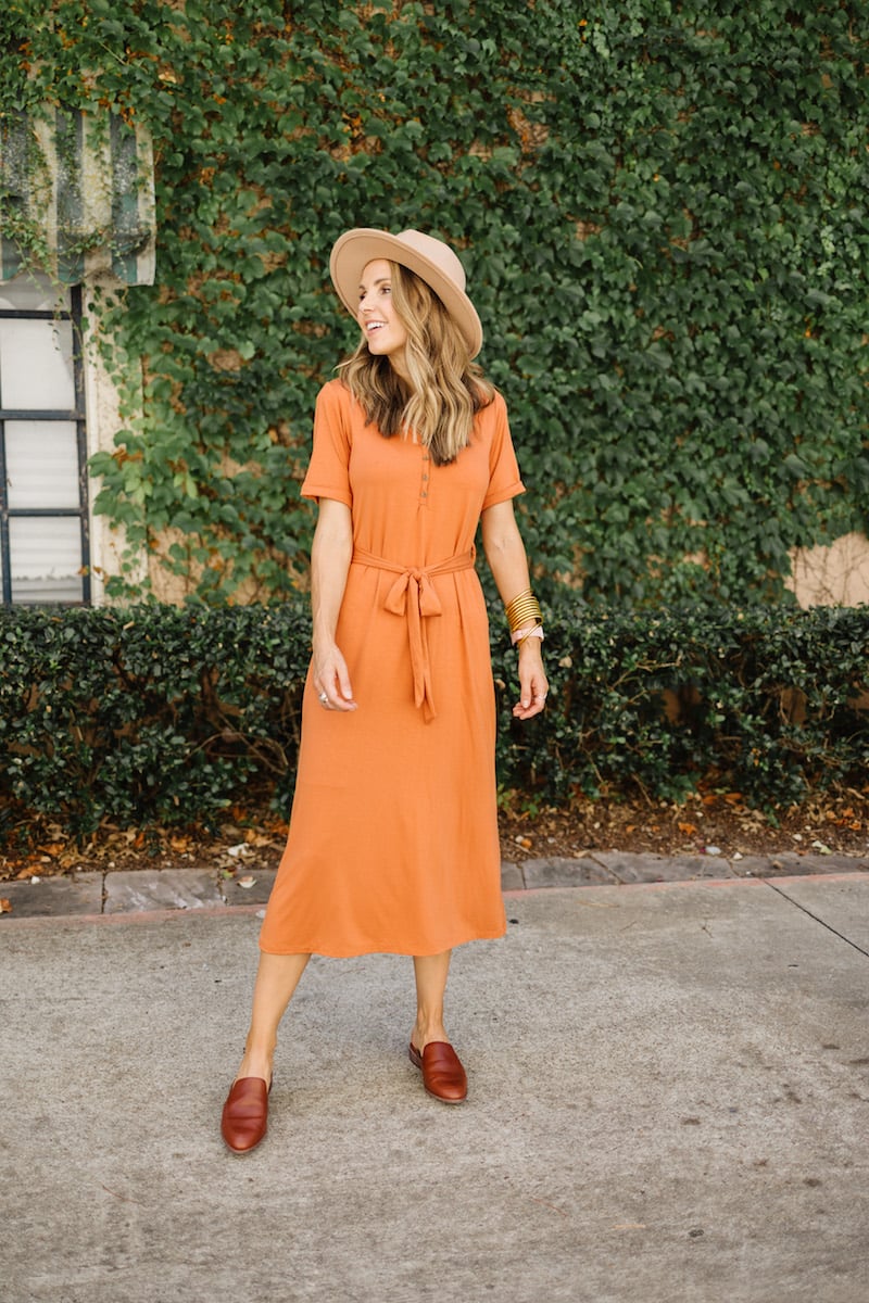merrick white collection rust dress