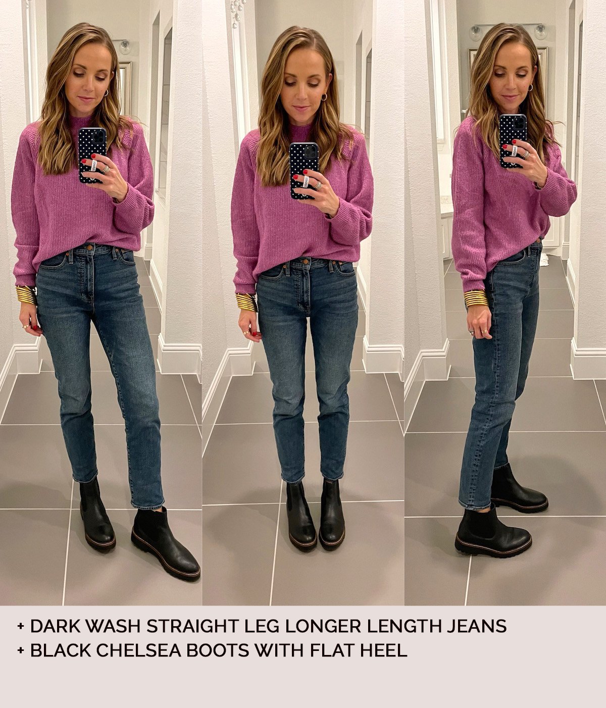 black chelsea boot with longer leg jeans