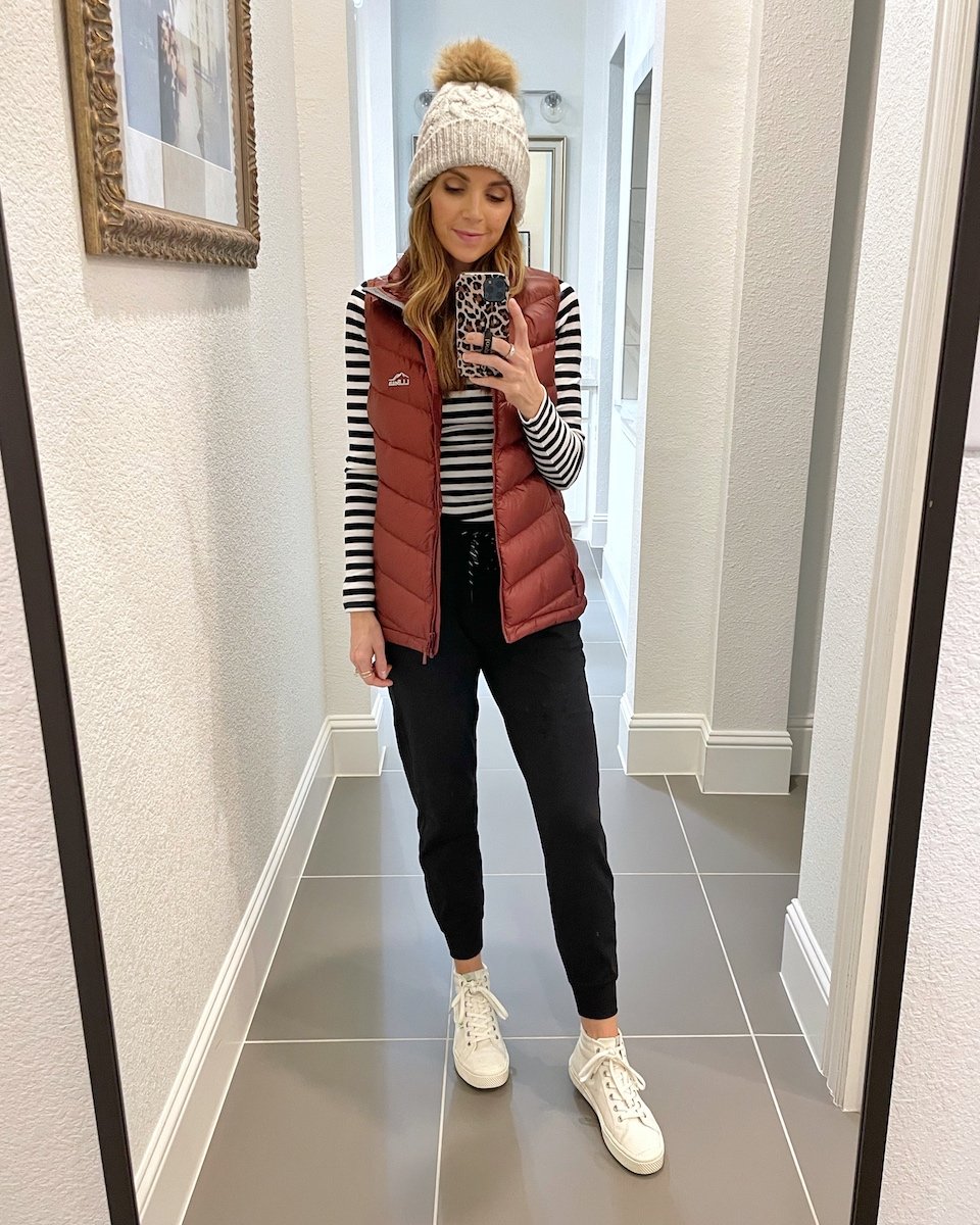 puffer vest and joggers