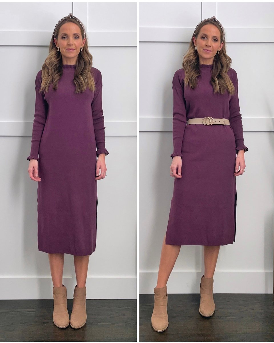 belting a sweater dress