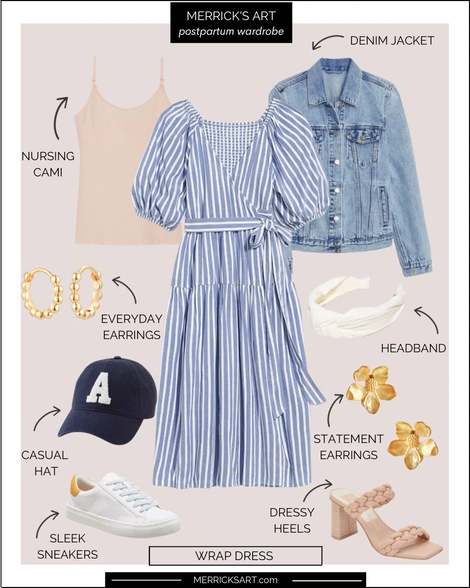 wrap dress postpartum capsule wardrobe collage