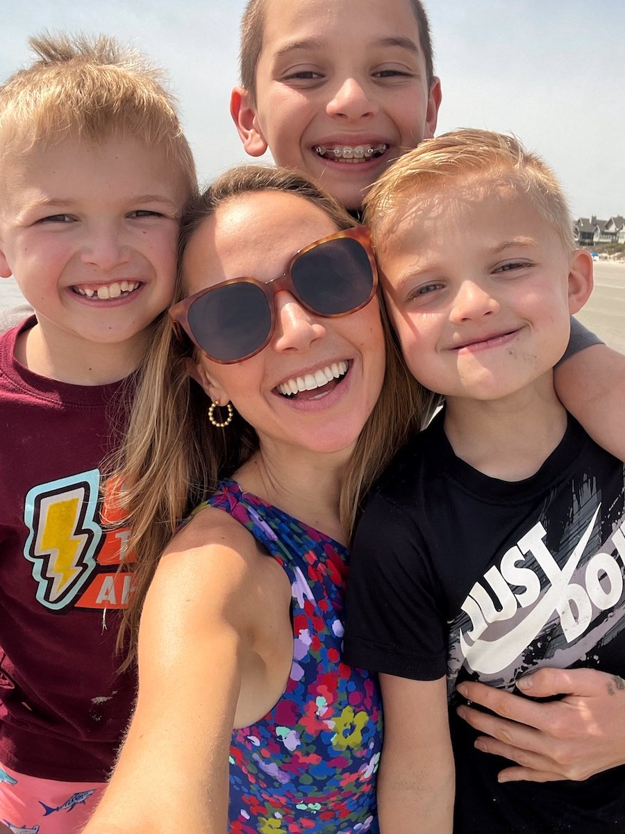 boys and mom at the beach kiawah island